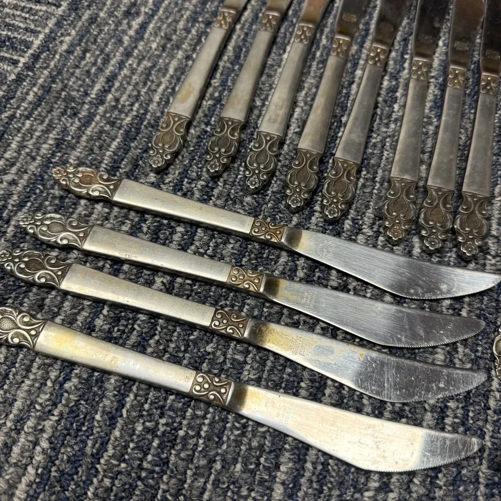 Vtg National Stainless Pierced Olaf Flatware 24 Pc Set Spoons Forks Knives *read
